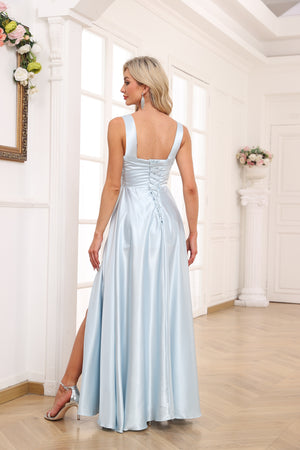 A-line V-Neck Floor-Length Satin Bridesmaid Dress
