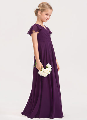 A-line V-Neck Floor-Length Chiffon Junior Bridesmaid Dress