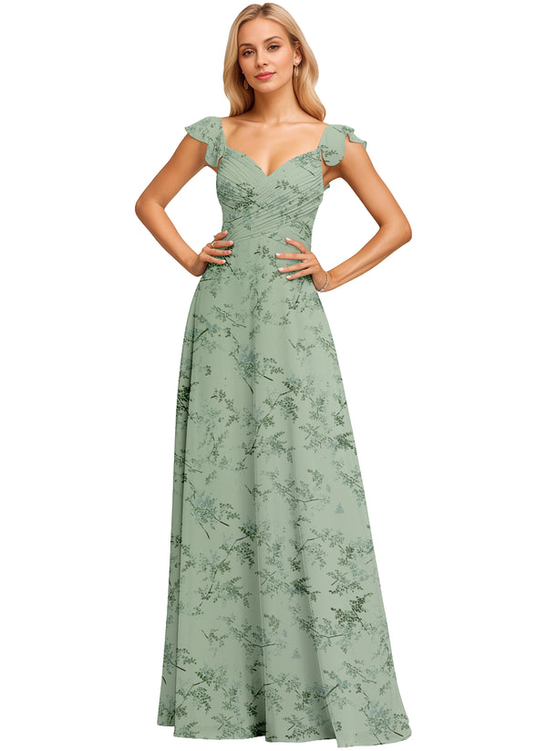 A-line V-Neck Floor-Length Chiffon Bridesmaid Dress