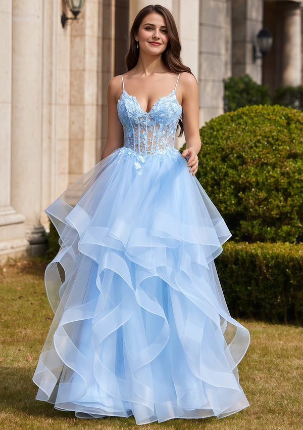 Ball-Gown/Princess Square Floor-Length Tulle Prom Dresses