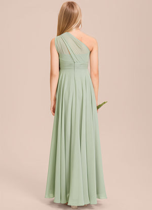 A-line One Shoulder Floor-Length Chiffon Junior Bridesmaid Dress