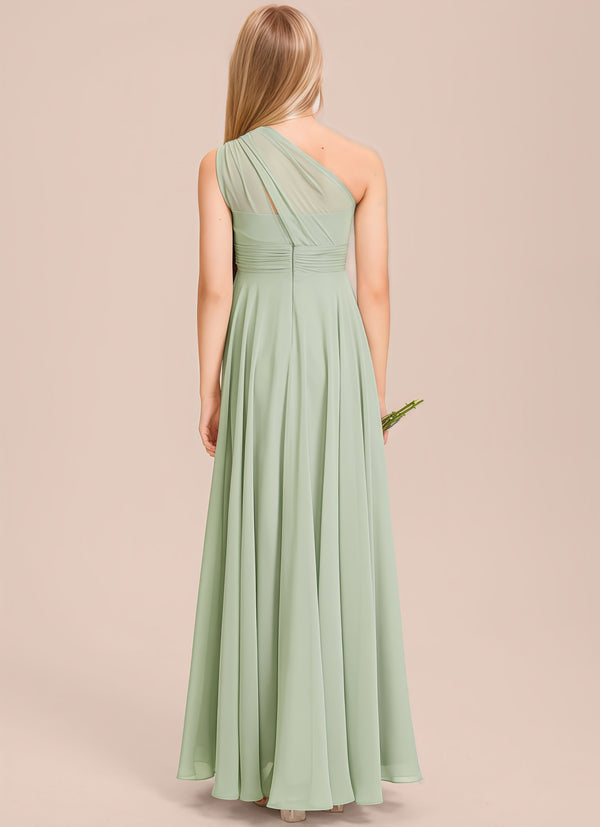 A-line One Shoulder Floor-Length Chiffon Junior Bridesmaid Dress
