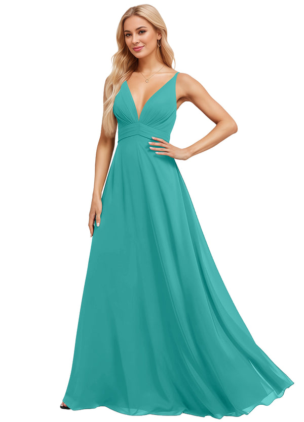 A-line V-Neck Floor-Length Chiffon Bridesmaid Dress