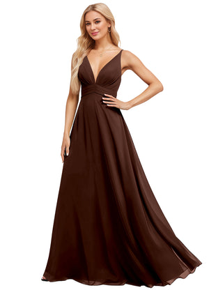 A-line V-Neck Floor-Length Chiffon Bridesmaid Dress