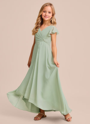 A-line V-Neck Asymmetrical Chiffon Junior Bridesmaid Dress