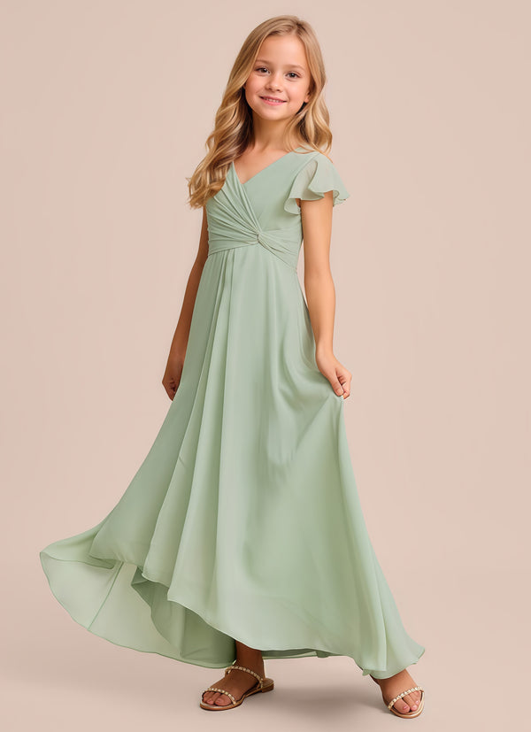 A-line V-Neck Asymmetrical Chiffon Junior Bridesmaid Dress