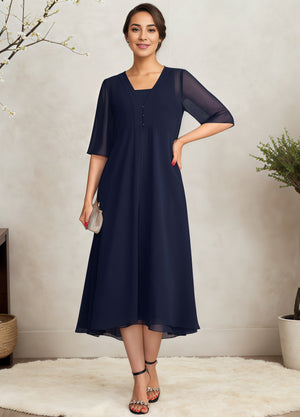 Empire Square Knee-Length Chiffon Mother of the Bride Dress