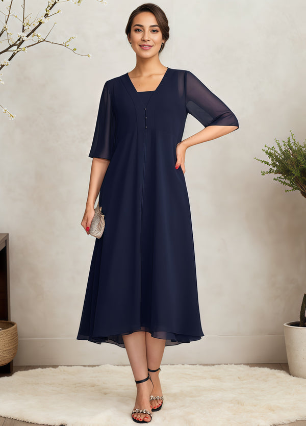 Empire Square Knee-Length Chiffon Mother of the Bride Dress