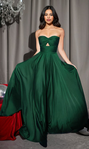 A-line Strapless Floor-Length Satin Prom Dresses