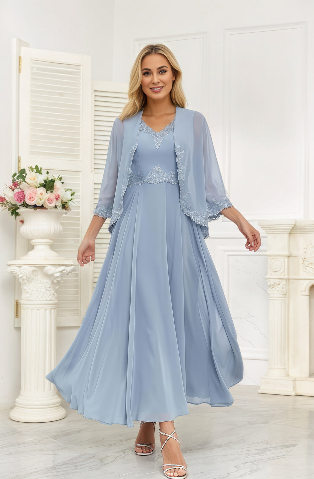 A-line Scoop Knee-Length Lace Chiffon Mother of the Bride Dress With Sequins