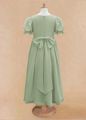 A-line Scoop-Neck Short Sleeves Chiffon Junior Bridesmaid Dress