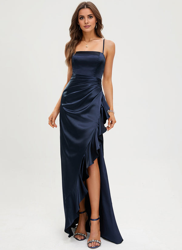 Trumpet/Mermaid Cowl Floor-Length Satin Bridesmaid Dress With Ruffle