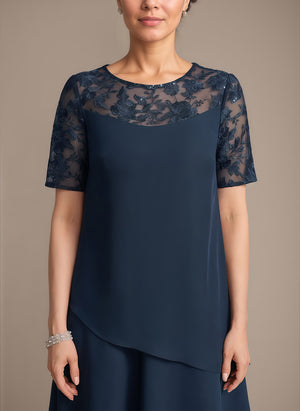 A-line Scoop Illusion Knee-Length Lace Chiffon Mother of the Bride Dress With Sequins