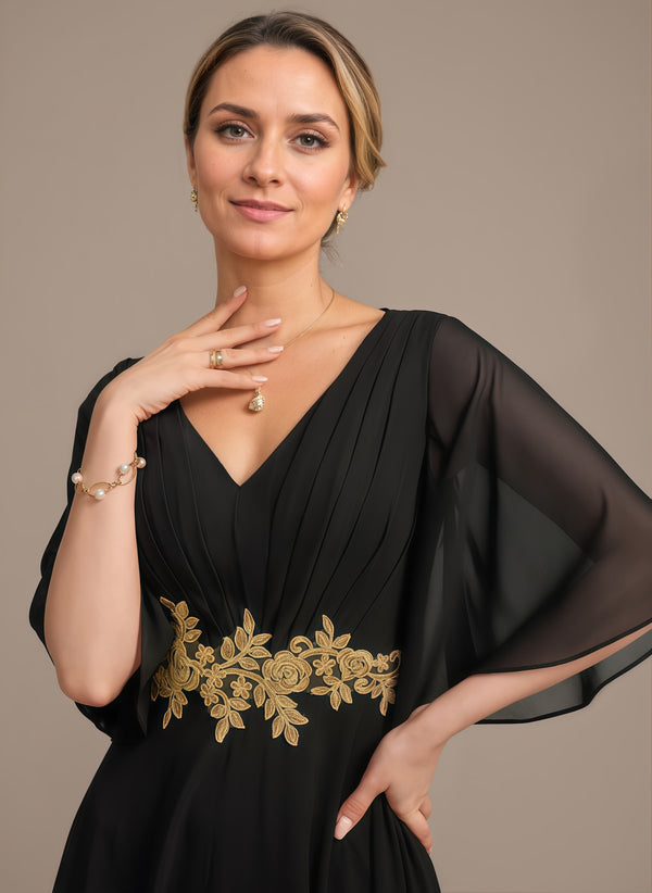A-line V-Neck Floor-Length Chiffon Lace Mother of the Bride Dress With Sequins Beading