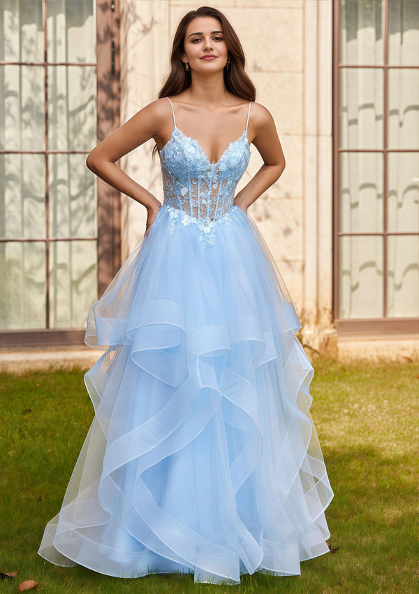 Ball-Gown/Princess Square Floor-Length Tulle Prom Dresses