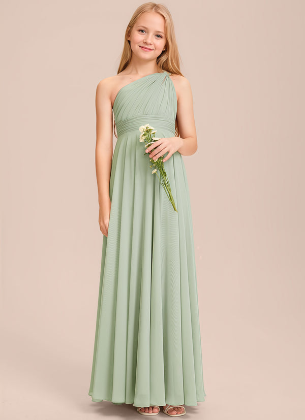 A-line One Shoulder Floor-Length Chiffon Junior Bridesmaid Dress