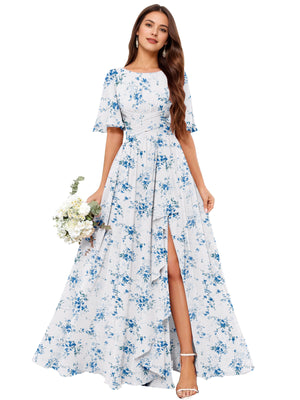 A-line Scoop Floor-Length Chiffon Bridesmaid Dress With Slit