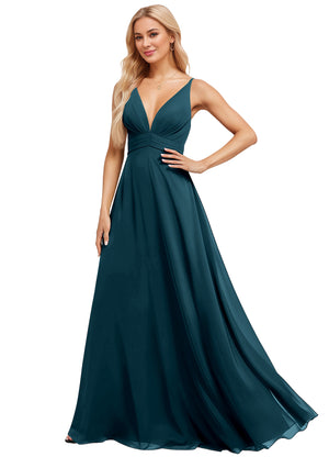 A-line V-Neck Floor-Length Chiffon Bridesmaid Dress