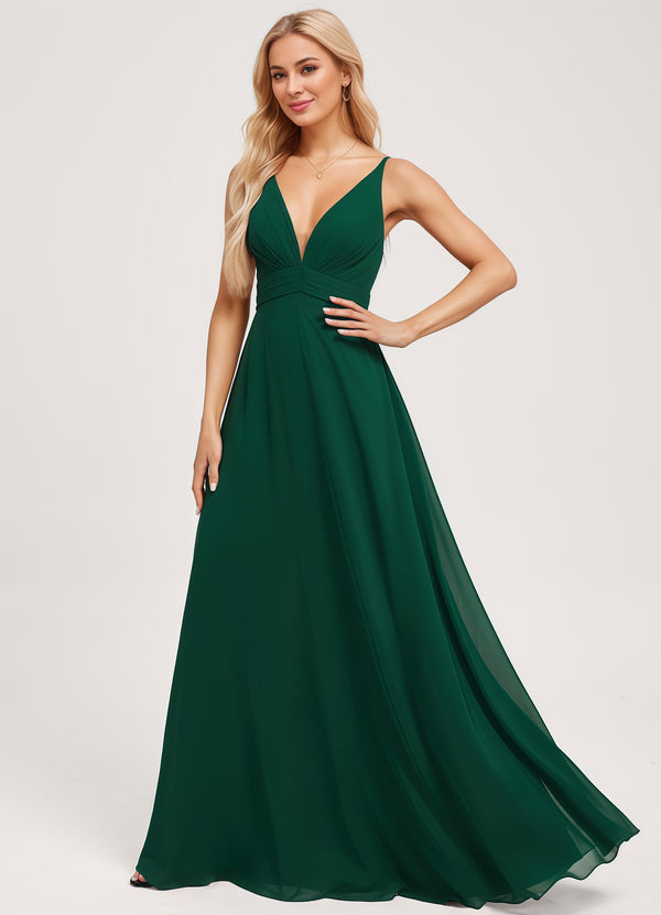 A-line V-Neck Floor-Length Chiffon Bridesmaid Dress