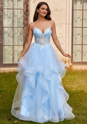 Ball-Gown/Princess Square Floor-Length Tulle Prom Dresses
