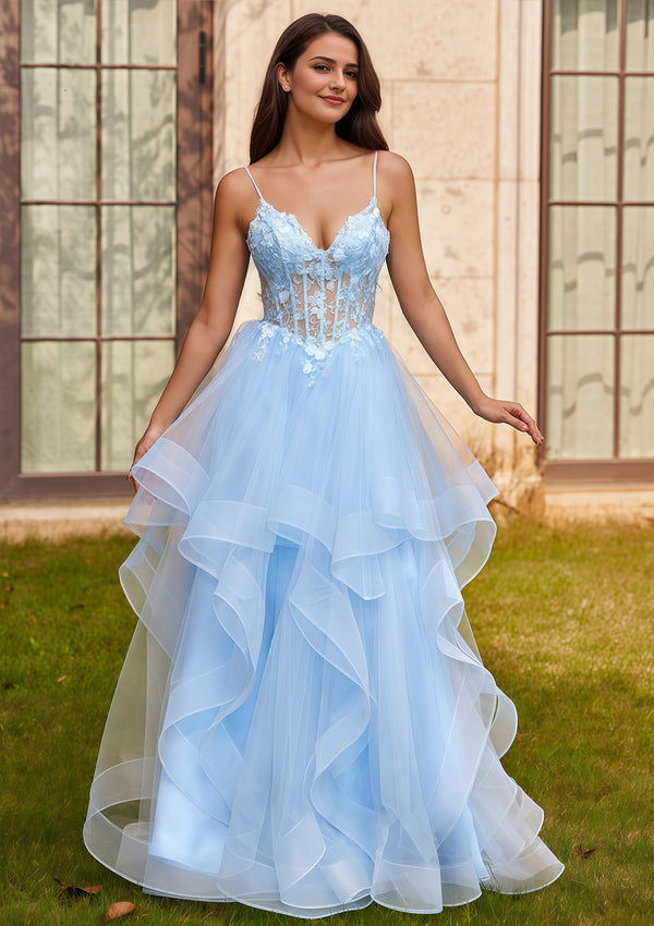 Ball-Gown/Princess Square Floor-Length Tulle Prom Dresses