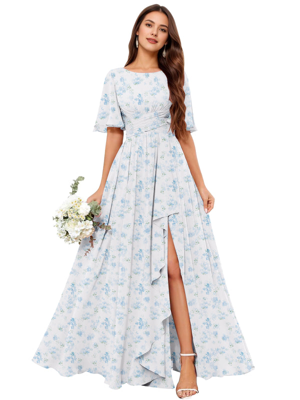 A-line Scoop Floor-Length Chiffon Bridesmaid Dress With Slit