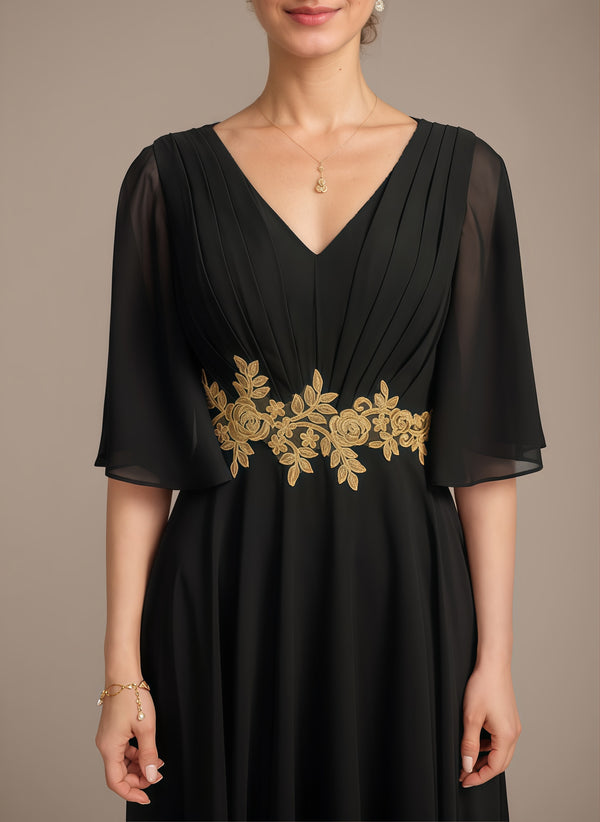 A-line V-Neck Floor-Length Chiffon Lace Mother of the Bride Dress With Sequins Beading