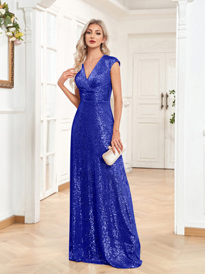 Sequin V-Neck Sleeveless A-Line Floor Length Prom/Evening Dress