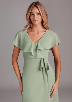 A-line V-Neck Floor-Length Chiffon Bridesmaid Dress With Ruffle