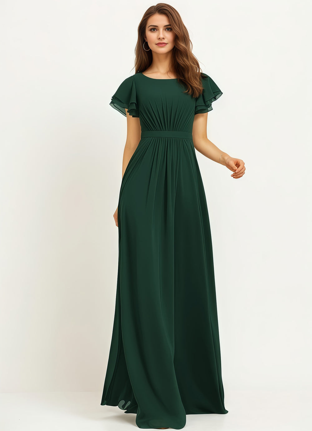 A-line Scoop Floor-Length Chiffon Bridesmaid Dress With Ruffle