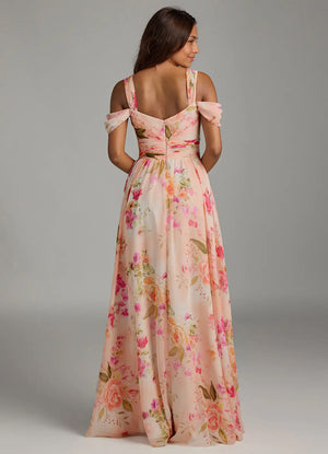 A-line Cold Shoulder Floor-Length Chiffon Bridesmaid Dress With Slit