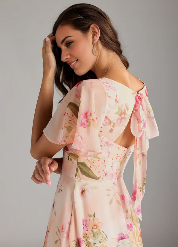 A-line V-Neck Floor-Length Chiffon Floral Bridesmaid Dress