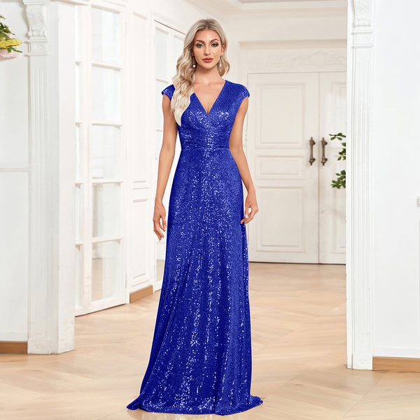 Sequin V-Neck Sleeveless A-Line Floor Length Prom/Evening Dress