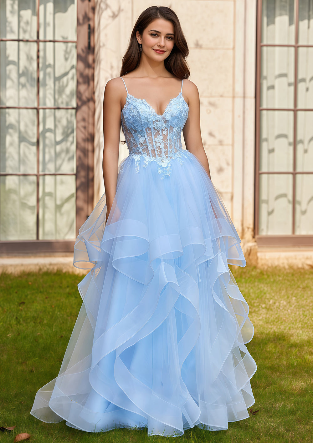 Ball-Gown/Princess Square Floor-Length Tulle Prom Dresses