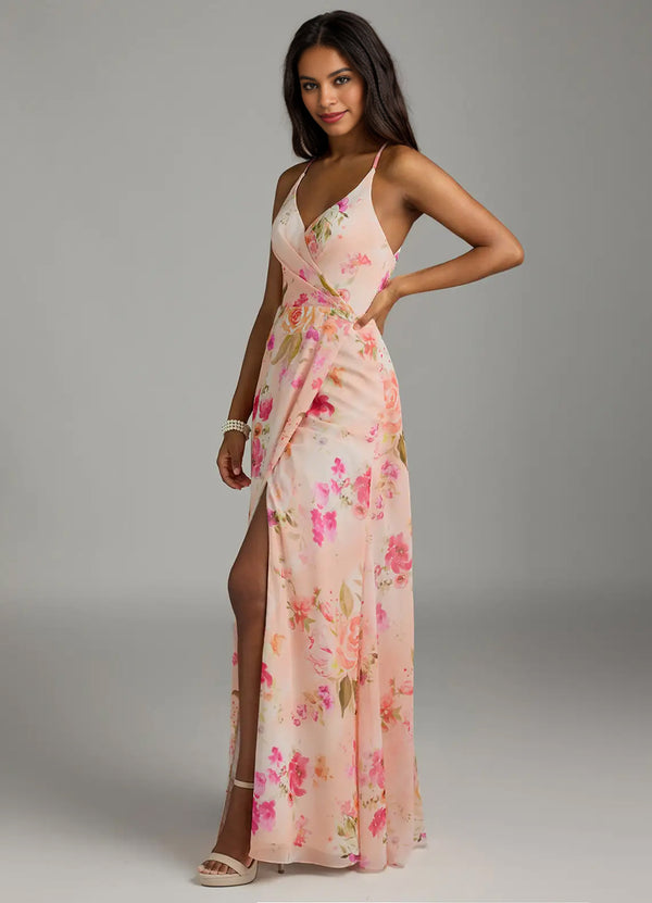 A-line V-Neck Floor-Length Chiffon Bridesmaid Dress