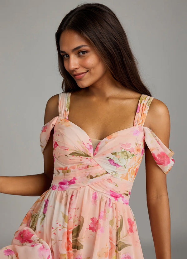 A-line Cold Shoulder Floor-Length Chiffon Bridesmaid Dress With Slit