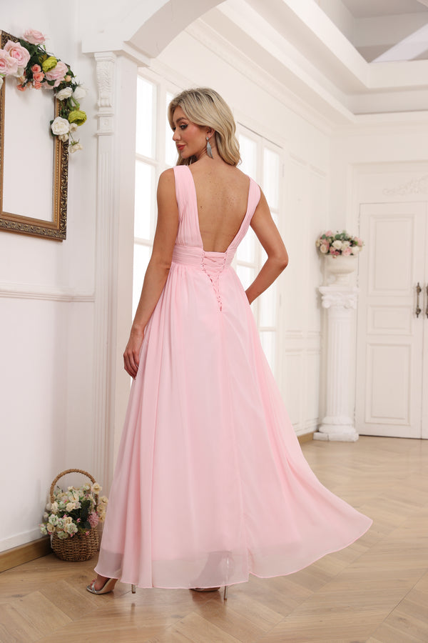 A-line V-Neck Floor-Length Chiffon Bridesmaid Dress