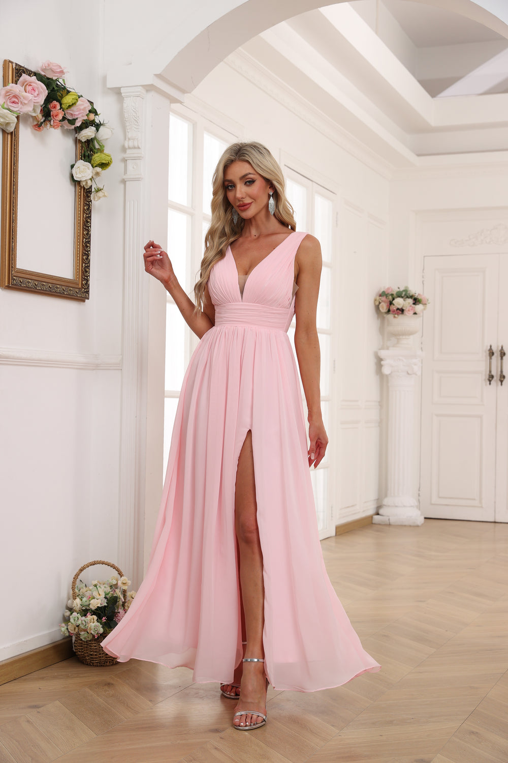A-line V-Neck Floor-Length Chiffon Bridesmaid Dress