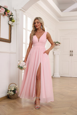A-line V-Neck Floor-Length Chiffon Bridesmaid Dress
