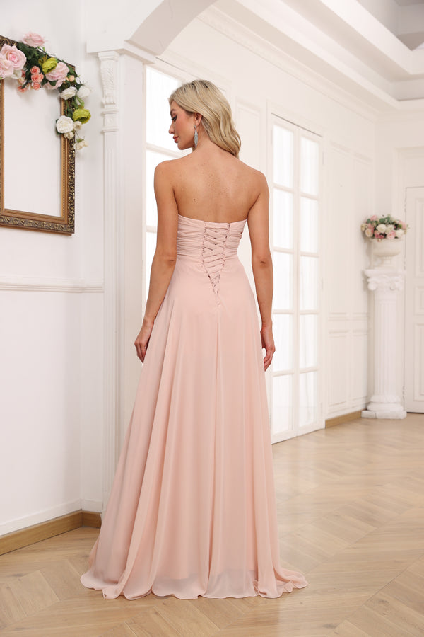 Strapless Sweetheart Neck Chiffon Long Prom Dresses