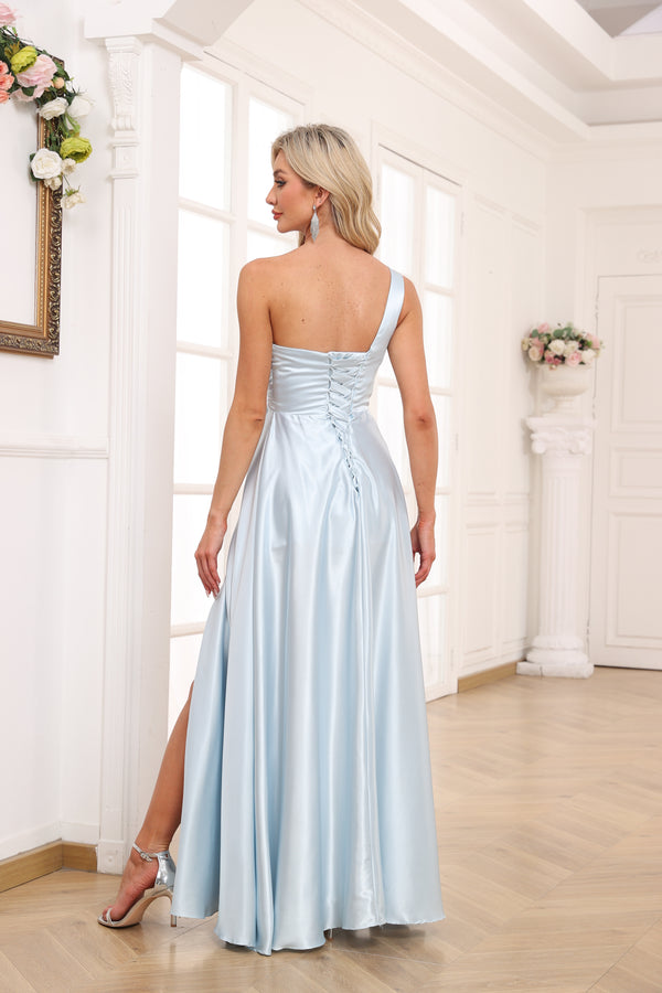 Ball-Gown/Princess One Shoulder Floor-Length Satin Prom Dresses