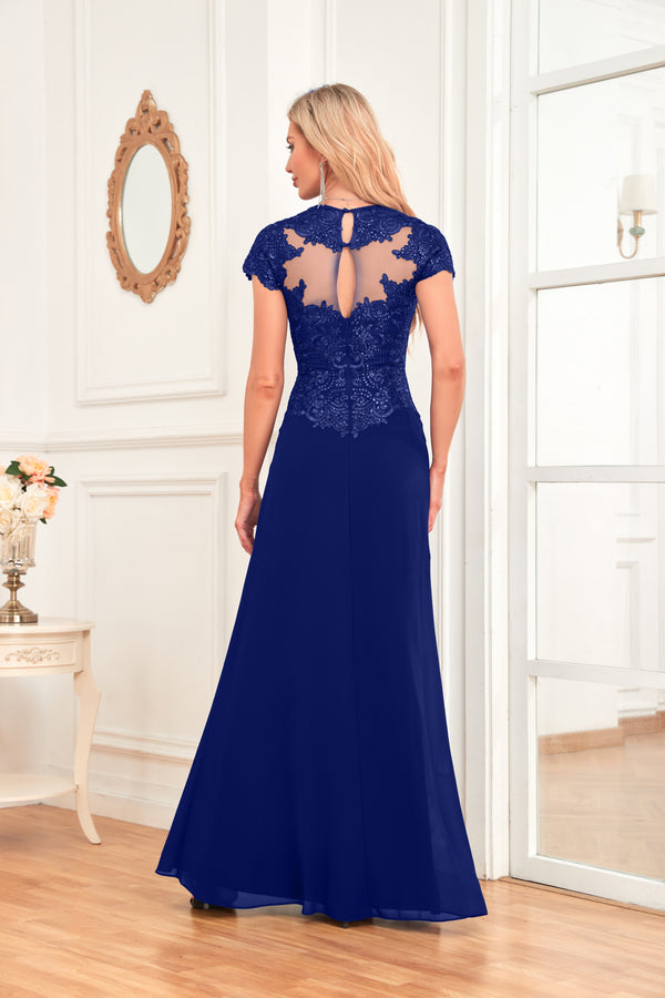 A-line V-Neck Floor-Length Chiffon Lace Mother of the Bride Dress With Sequins Beading