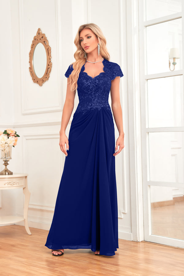 A-line V-Neck Floor-Length Chiffon Lace Mother of the Bride Dress With Sequins Beading