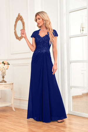 A-line V-Neck Floor-Length Chiffon Lace Mother of the Bride Dress With Sequins Beading