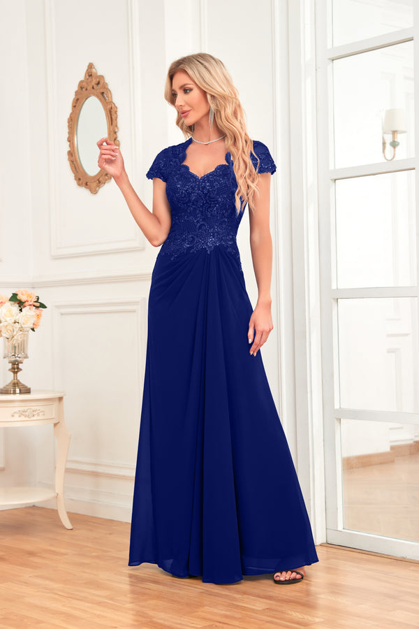A-line V-Neck Floor-Length Chiffon Lace Mother of the Bride Dress With Sequins Beading