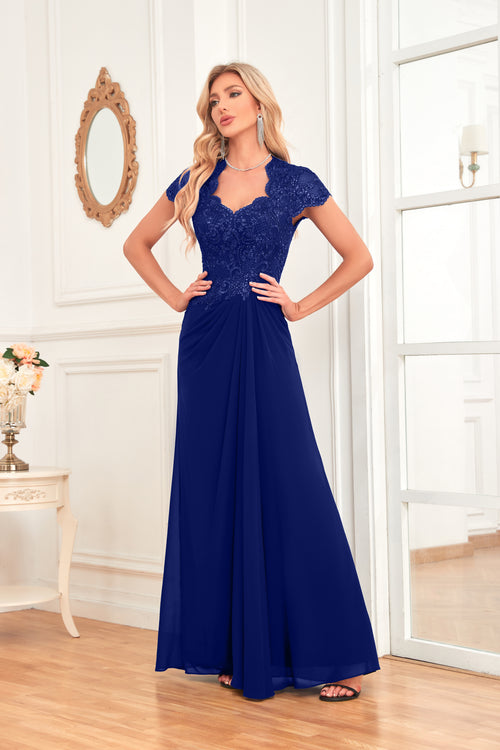 A-line V-Neck Floor-Length Chiffon Lace Mother of the Bride Dress With Sequins Beading