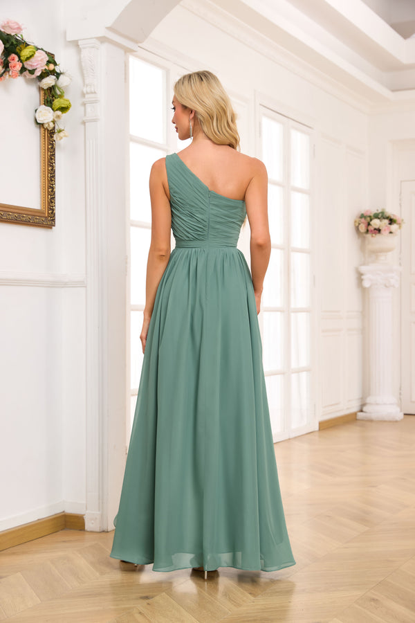 A-line One Shoulder Floor-Length Chiffon Bridesmaid Dress With Ruffle