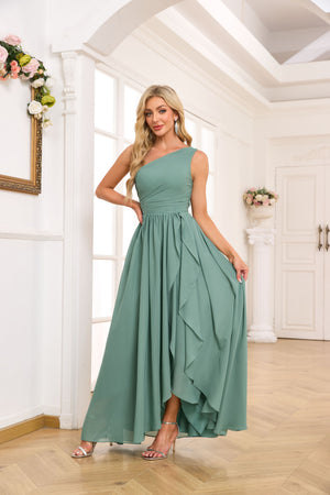 A-line One Shoulder Floor-Length Chiffon Bridesmaid Dress With Ruffle