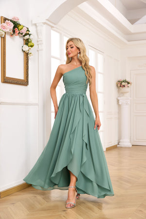 A-line One Shoulder Floor-Length Chiffon Bridesmaid Dress With Ruffle