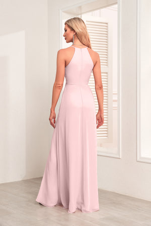 V Neck Spaghetti Straps Chiffon Bridesmaid Dress With Pleated Split
